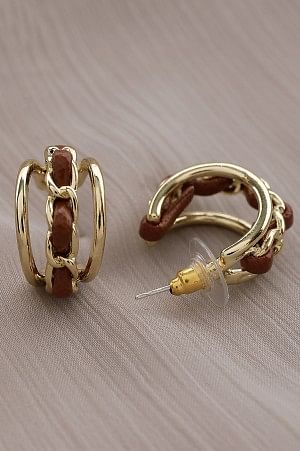 Brown &amp; Gold Modern Hoop Earrings