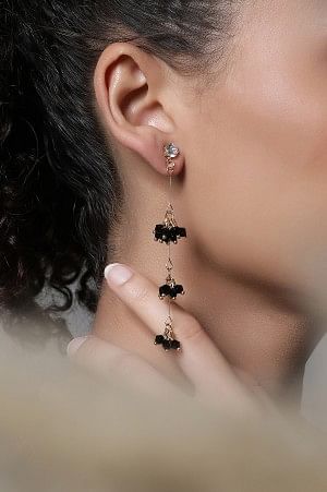 Black Handcrafted Crystal Beads Dangler Earrings