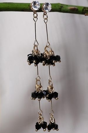 Black Handcrafted Crystal Beads Dangler Earrings