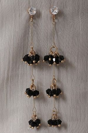 Black Handcrafted Crystal Beads Dangler Earrings