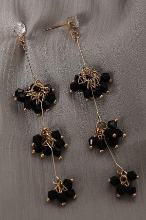 Black Handcrafted Crystal Beads Dangler Earrings