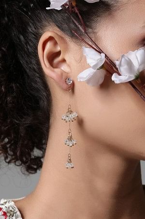 White Handcrafted Crystal Beads Dangler Earrings