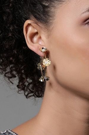 Golden Foral with Pearls Hoop Earrings