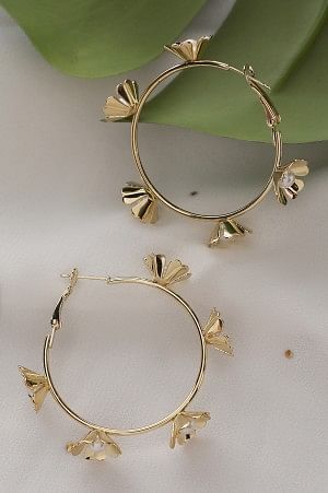 Golden Foral with Pearls Hoop Earrings