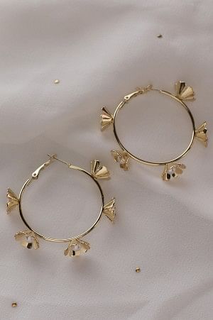 Golden Foral with Pearls Hoop Earrings