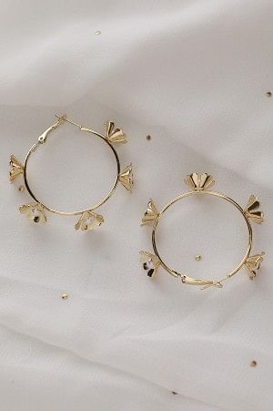 Golden Foral with Pearls Hoop Earrings