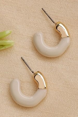 White and Gold Enamelled Modern Hoop Earrings