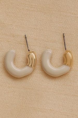 White and Gold Enamelled Modern Hoop Earrings