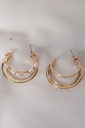 White &amp; Gold Cubic Zirconia Studded Hoop Earrings