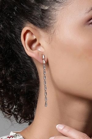 White Cubic Zirconia Stone Studded Dangler Earrings