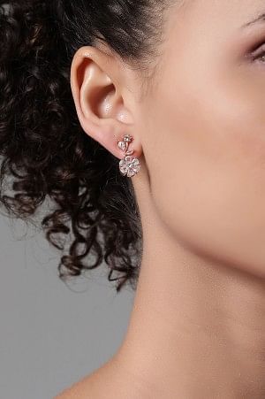 White Cubic Zirconia Flower Stud Earrings