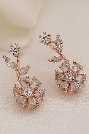 White Cubic Zirconia Flower Stud Earrings