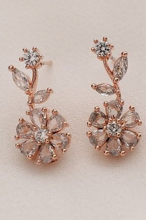 White Cubic Zirconia Flower Stud Earrings