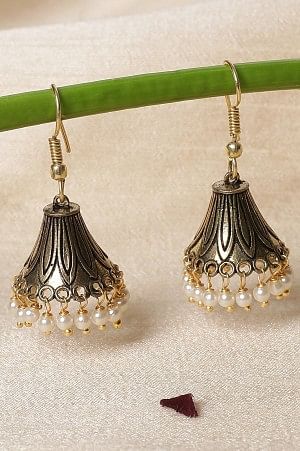 Golden Oxidised Pear Jhumkis