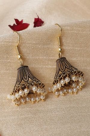 Golden Oxidised Pear Jhumkis