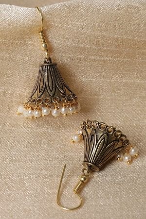 Golden Oxidised Pear Jhumkis