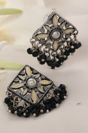 Grey &amp; Beige Pearls Ethnic Stud Earrings