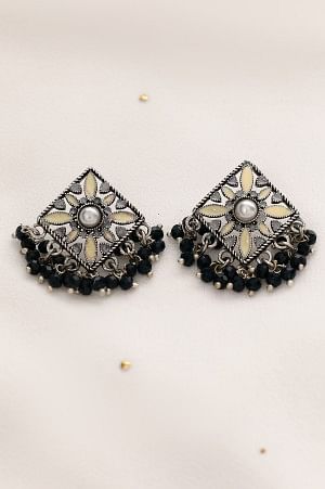 Grey &amp; Beige Pearls Ethnic Stud Earrings