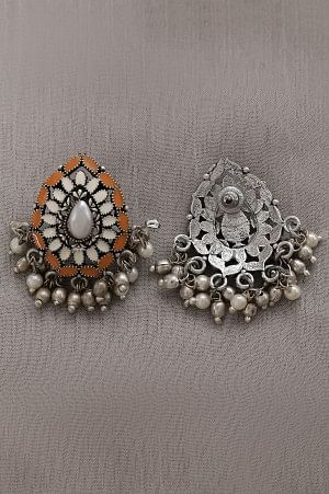 Beige &amp; Orange Pearls Ethnic Stud Earrings