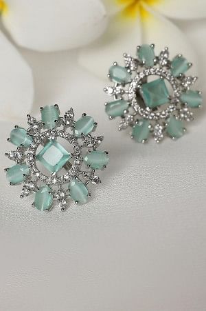 Green Stone Studded Party Wear Stud Earrings