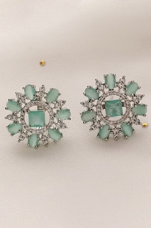 Green Stone Studded Party Wear Stud Earrings