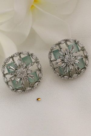 Green Monalisa Round Cubic Zirconia Stud Earrings