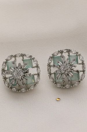 Green Monalisa Round Cubic Zirconia Stud Earrings