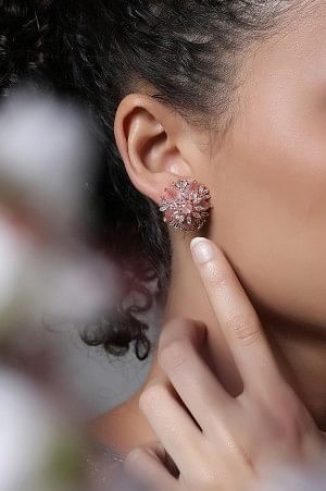 Pink Monalisa Cubic Zirconia Stone Stud Earrings