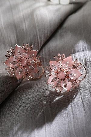 Pink Monalisa Cubic Zirconia Stone Stud Earrings