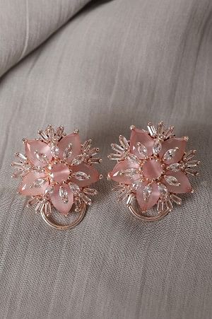 Pink Monalisa Cubic Zirconia Stone Stud Earrings