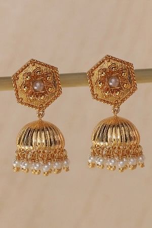 Golden Handcrafted Jhumkis with Pearls