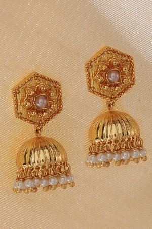 Golden Handcrafted Jhumkis with Pearls