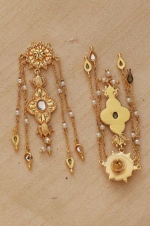 Golden Handcrafted Traditional Motifs Layered Dangler Earrings