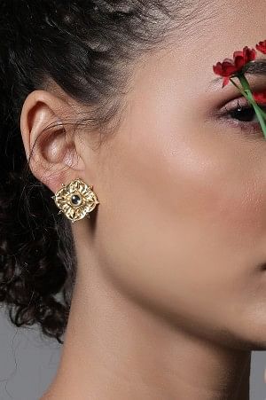 Golden Traditional Ethnic Polki Stud Earrings