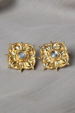 Golden Traditional Ethnic Polki Stud Earrings