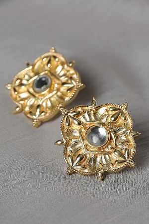 Golden Traditional Ethnic Polki Stud Earrings