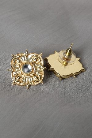 Golden Traditional Ethnic Polki Stud Earrings