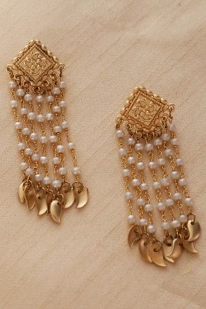 Golden Festive Dangler Earrings with Pearl Strands