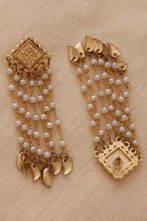 Golden Festive Dangler Earrings with Pearl Strands