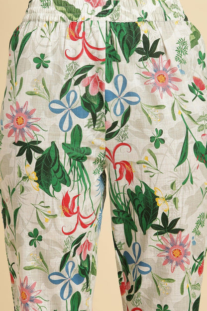 White Floral Printed A-Line Kurta And Pants Co-Ord Set - wforwoman