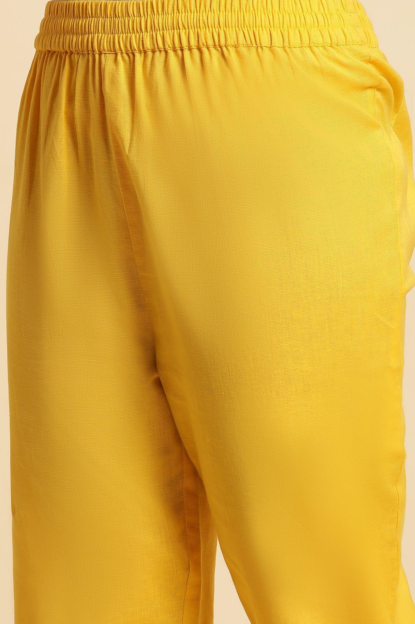 Bright Yellow Floral Printed Kurta &amp; Pants Set - wforwoman