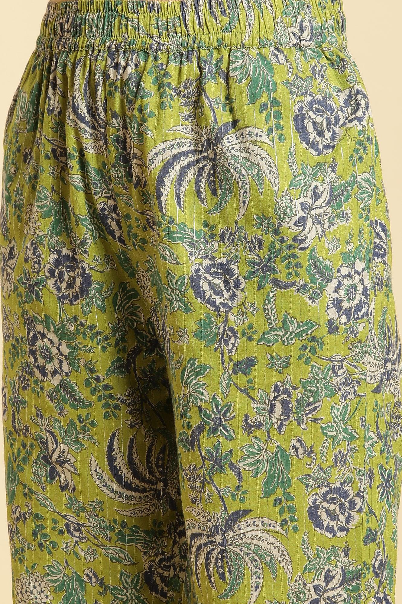 Light Green Floral Printed Kurta, Pants And Dupatta Set - wforwoman