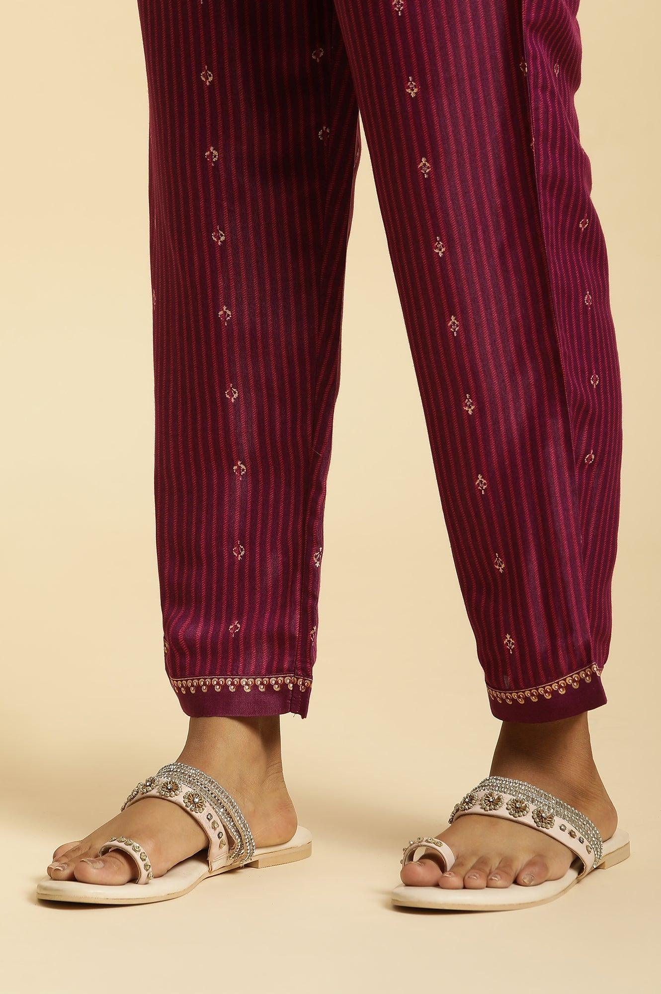 Purple Embellished Kurta, Pants And Dupatta Set - wforwoman
