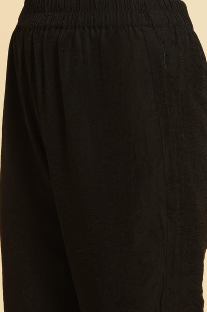 Black Flared Metallic Embroidered Kurta, Pants And Dupatta Set - wforwoman