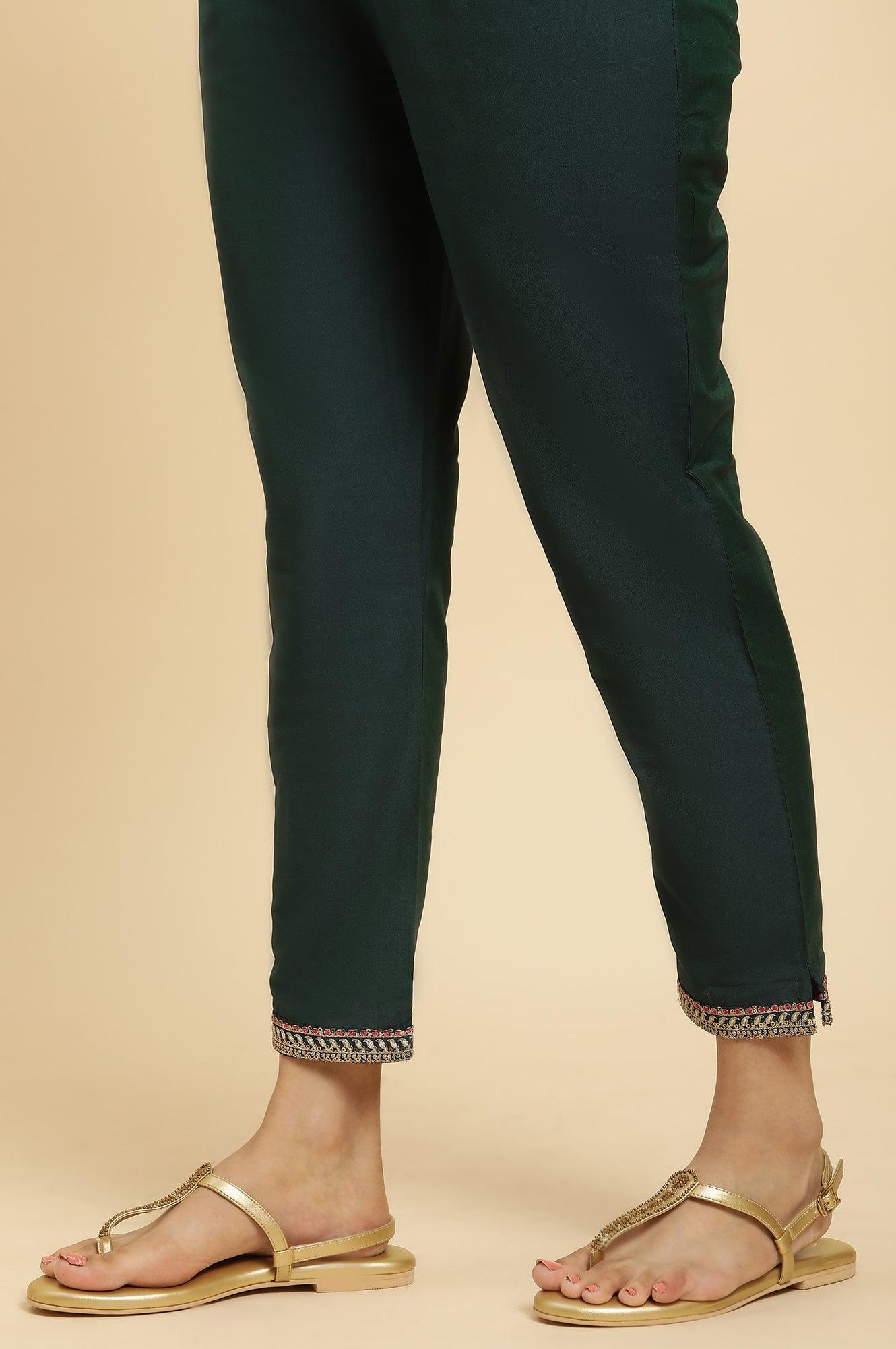 Green Flared Embroidered Kurta, Pants And Dupatta Set - wforwoman