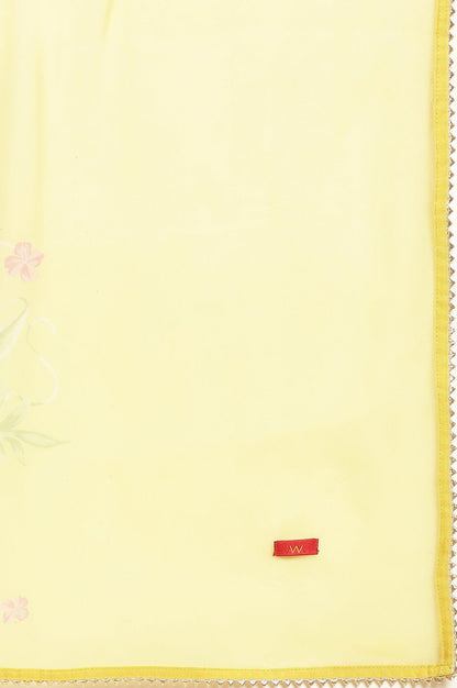 Yellow Metallic Embroidered Kurta, Pants And Organza Dupatta - wforwoman