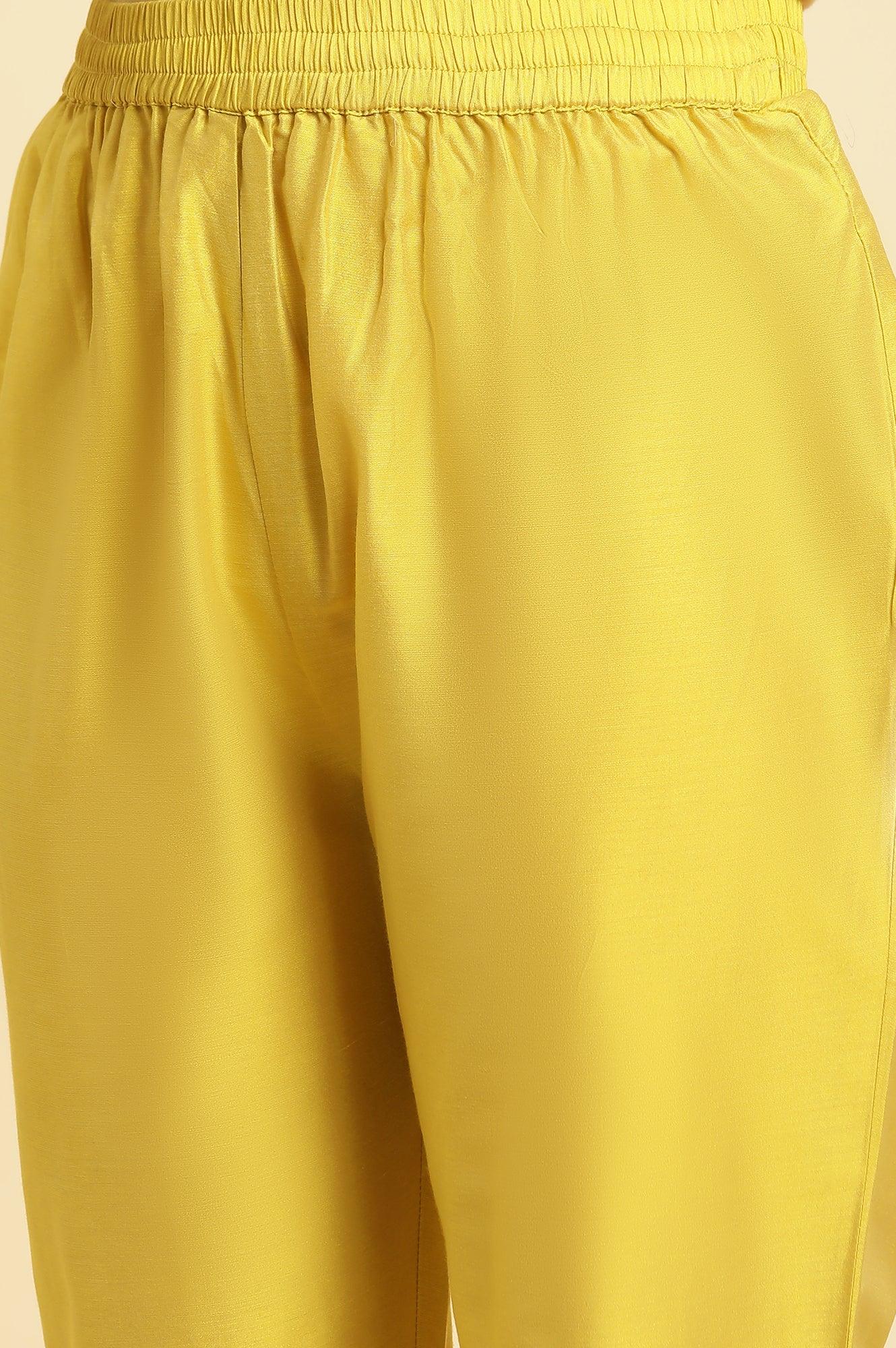 Yellow Metallic Embroidered Kurta, Pants And Organza Dupatta - wforwoman