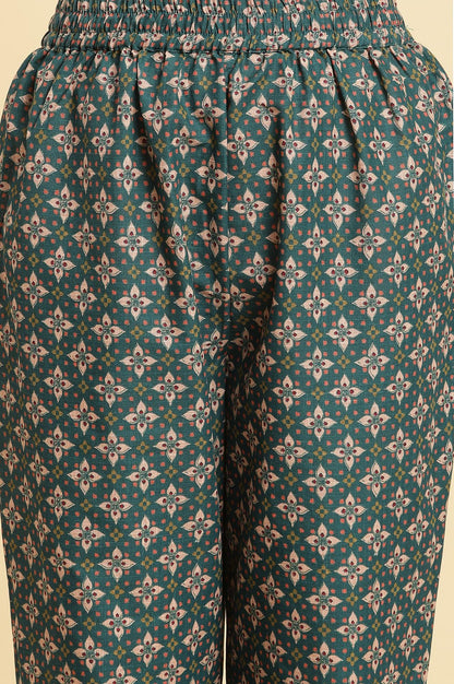 Teal Green Floral Printed Kurta And Pants Set - wforwoman