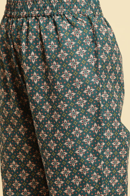 Teal Green Floral Printed Kurta And Pants Set - wforwoman