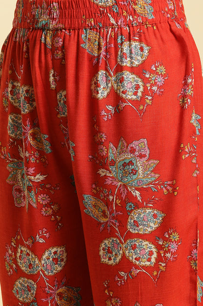 Red Floral Printed Straight Kurta And Straight Pants Co-Ord Set